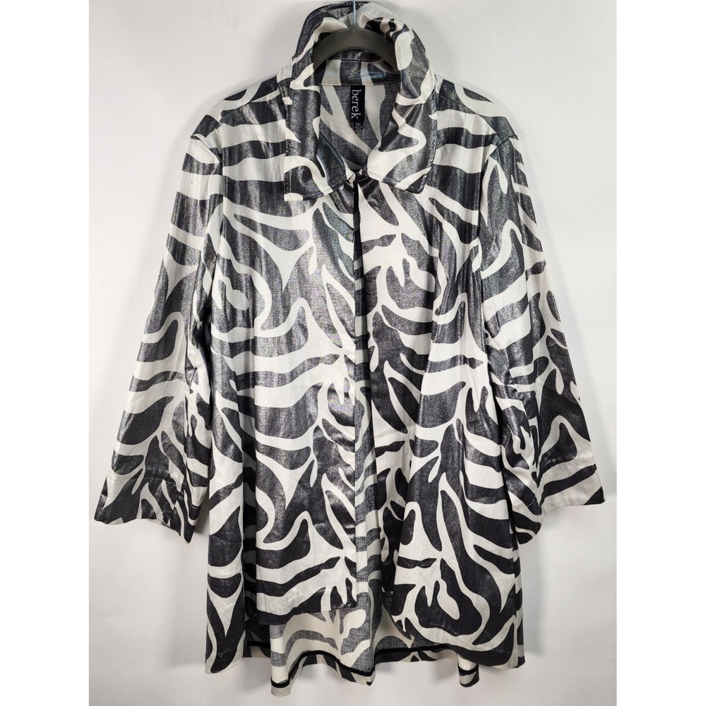 Berek Jacket Women's 2XL Gray White Sheen Zebra Stretch Pockets Monochrome